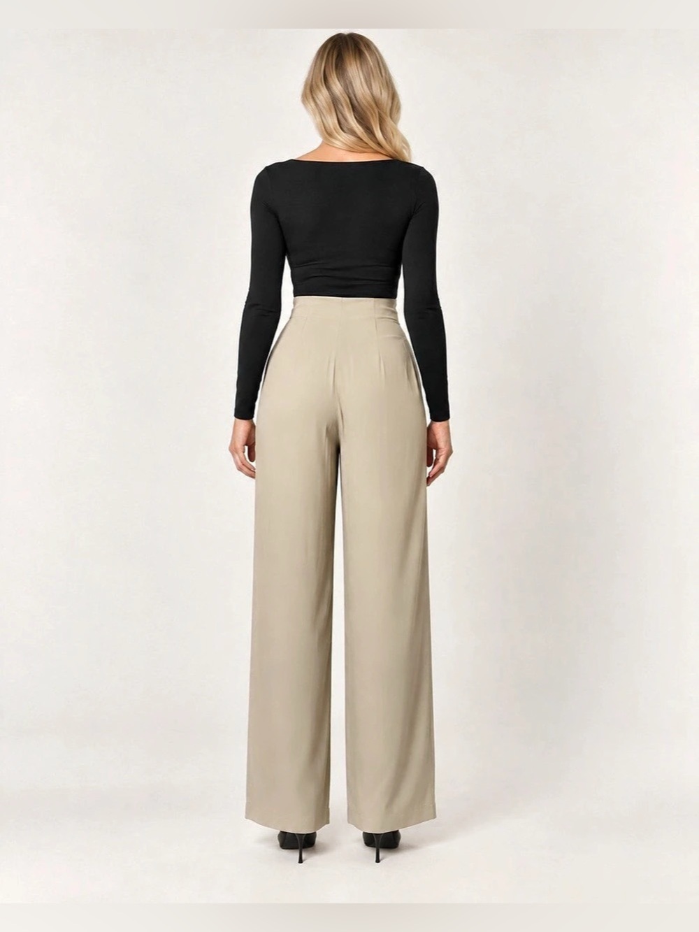 Vintage 90s JAX Mr Jax Taupe High Rise Wide Leg Viscose Pants Sz 4 - Picture 3 of 8
